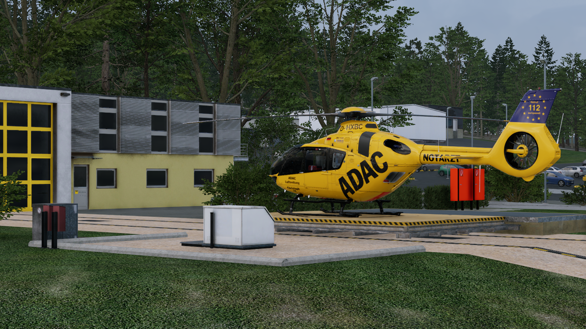 Screenshot von der Szenerie mit Hubschrauber