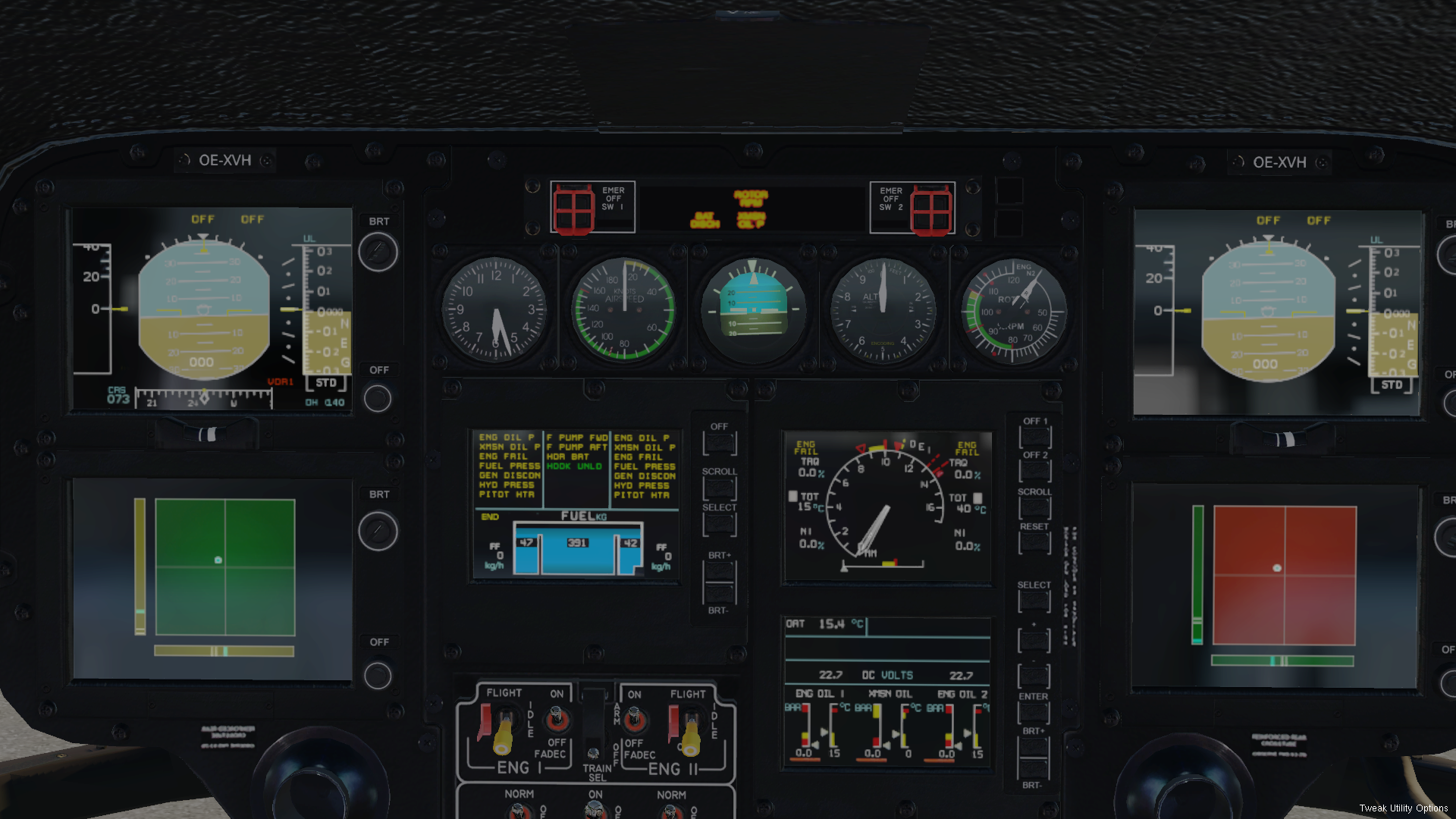 Cockpit der EC 135 V5 Plus bei der Übergabe der Steuerung zwischen Pilot und Co-Pilot